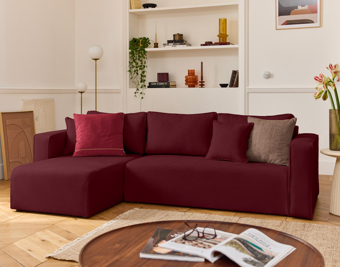 Canapé d'angle déhoussable réversible 4 places en tissu Topaze