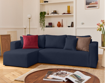Canapé d'angle déhoussable réversible 4 places en tissu Topaze
