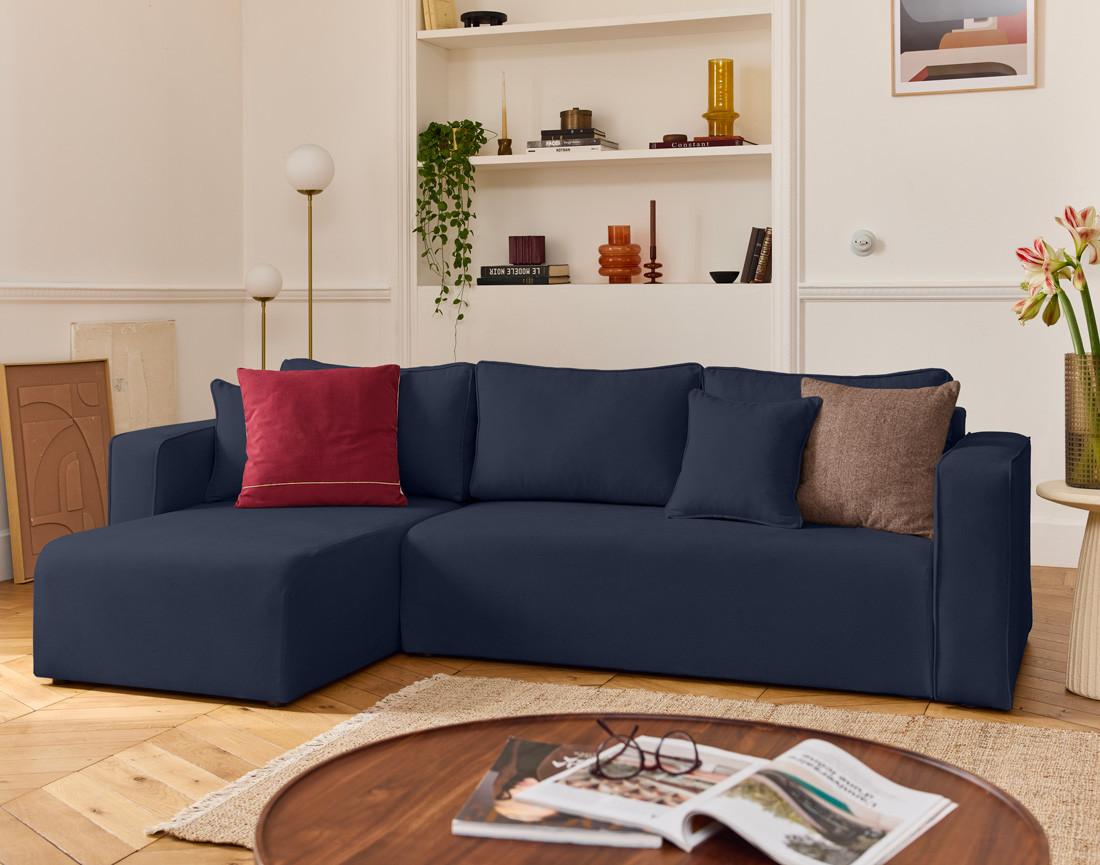Canapé d'angle déhoussable réversible 4 places en tissu Topaze