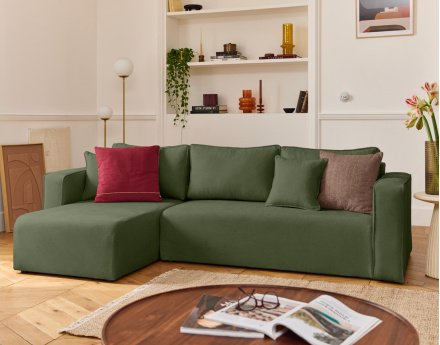 Canapé d'angle déhoussable réversible 4 places en tissu Topaze