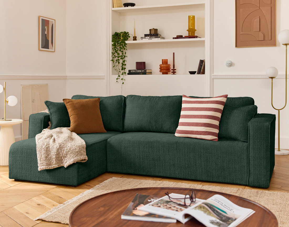 Housse en velours texturé pour canapé d'angle réversible 4 places