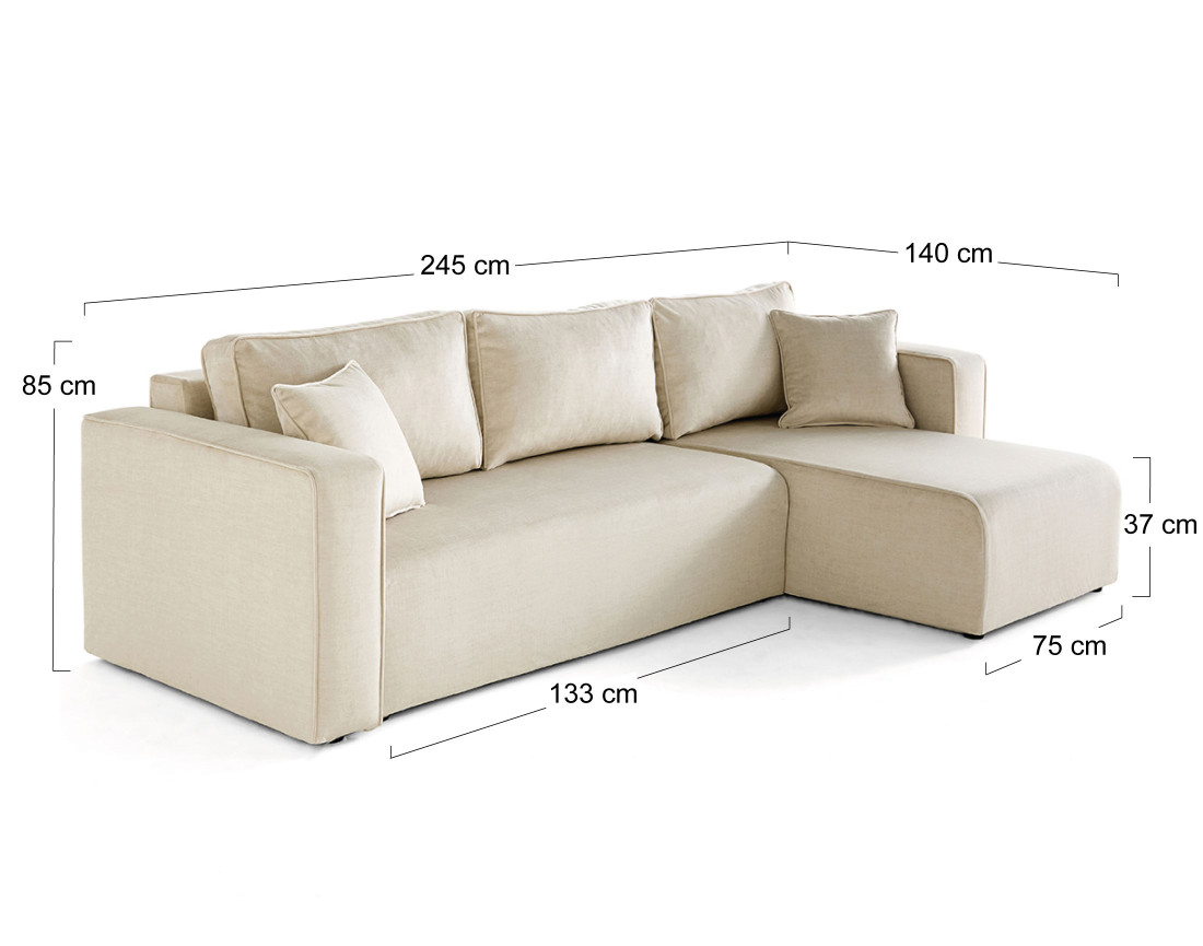 Canapé d'angle déhoussable réversible 4 places en velours Topaze
