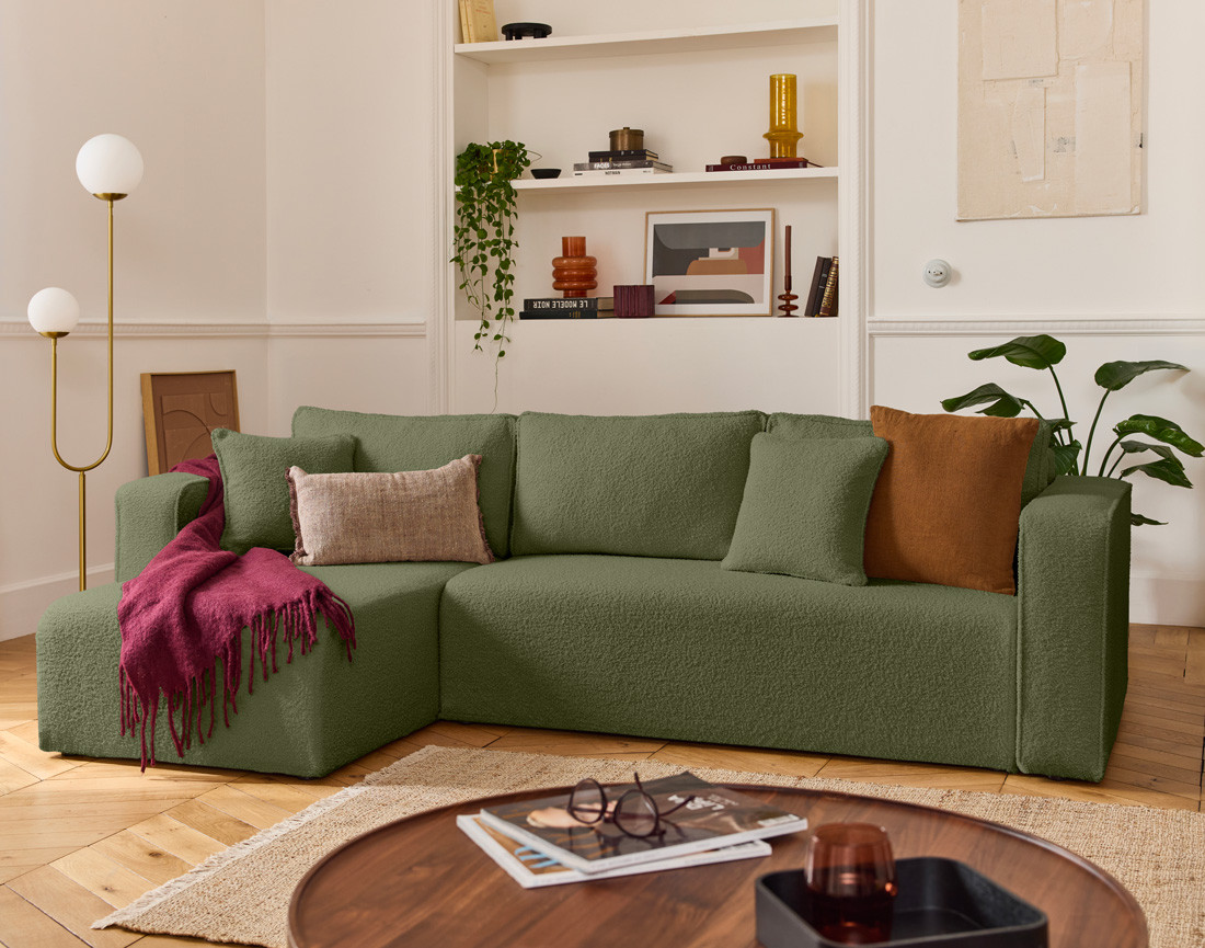 Housse en tissu bouclette pour canapé d'angle réversible 4 places Topaze