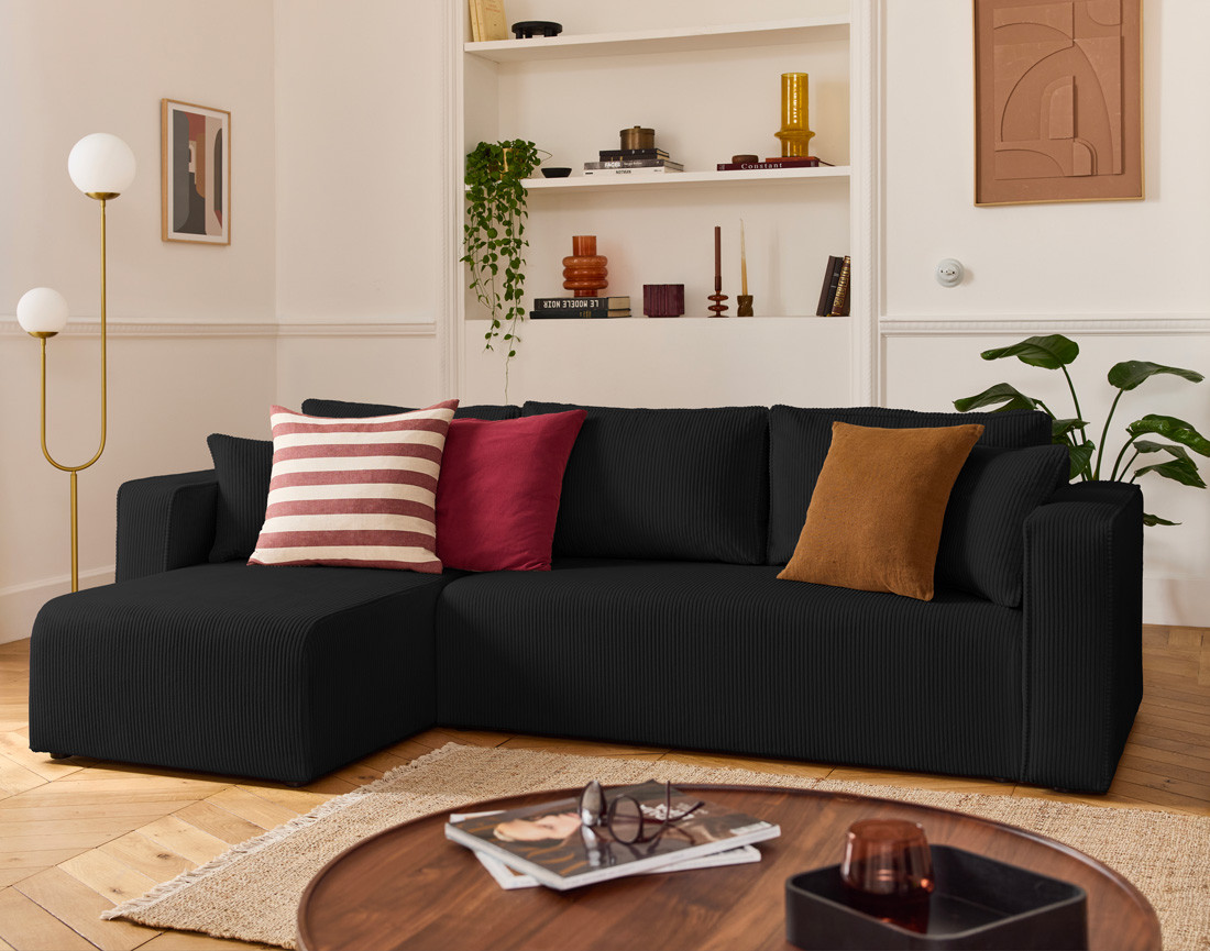 Housse en velours côtelé pour canapé d'angle réversible 4 places Topaze