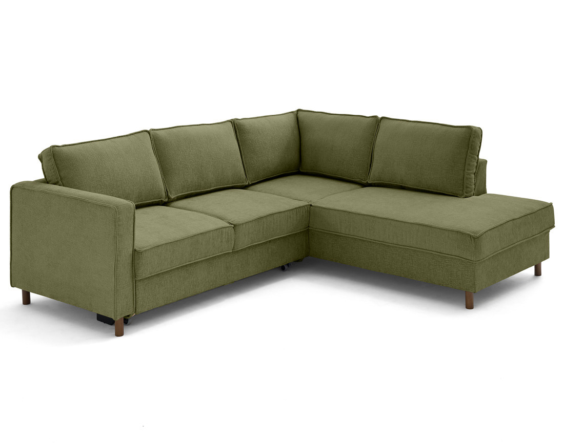 Canapé d'angle droit 5 places convertible en tissu velours relief Jake