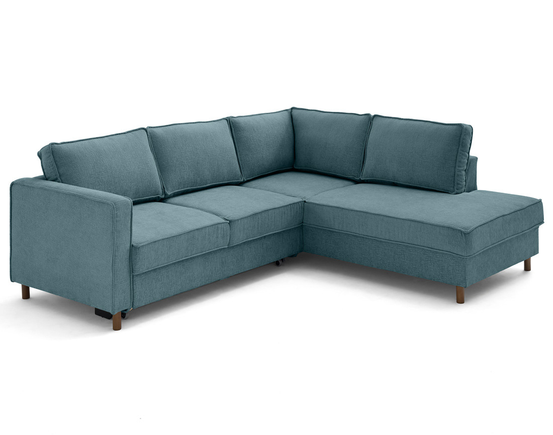 Canapé d'angle droit 5 places convertible en tissu velours relief Jake