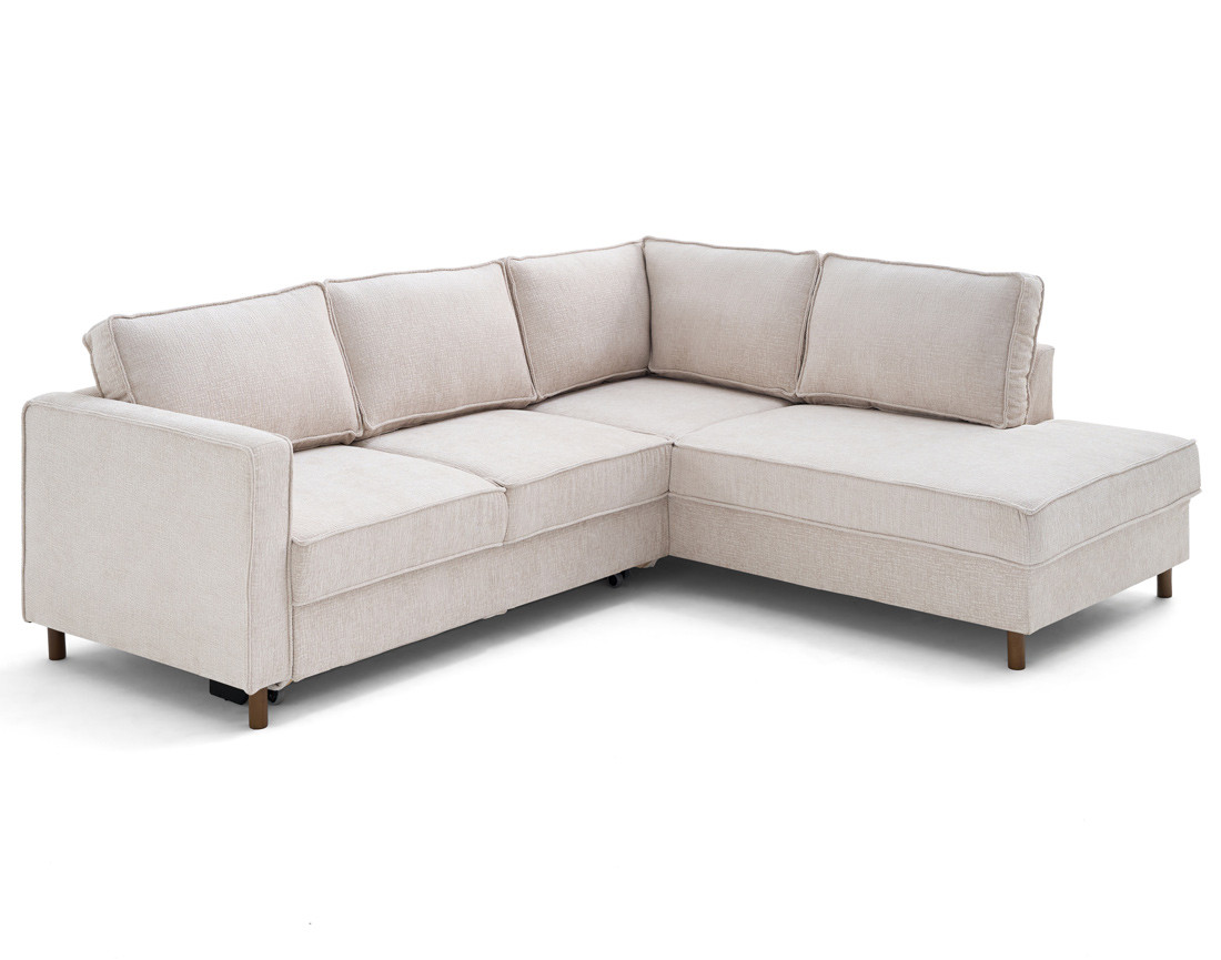 Canapé d'angle droit 5 places convertible en tissu velours relief Jake