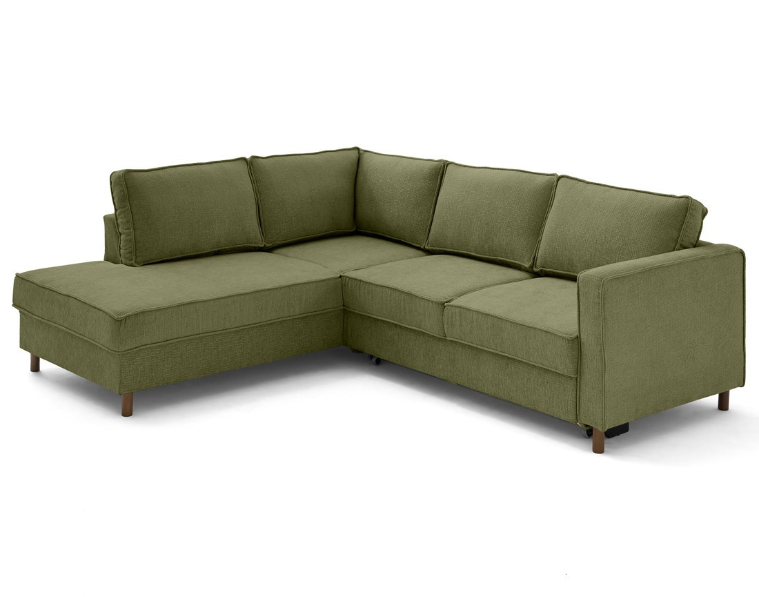 Canapé d'angle gauche 5 places convertible en tissu velours relief Jake
