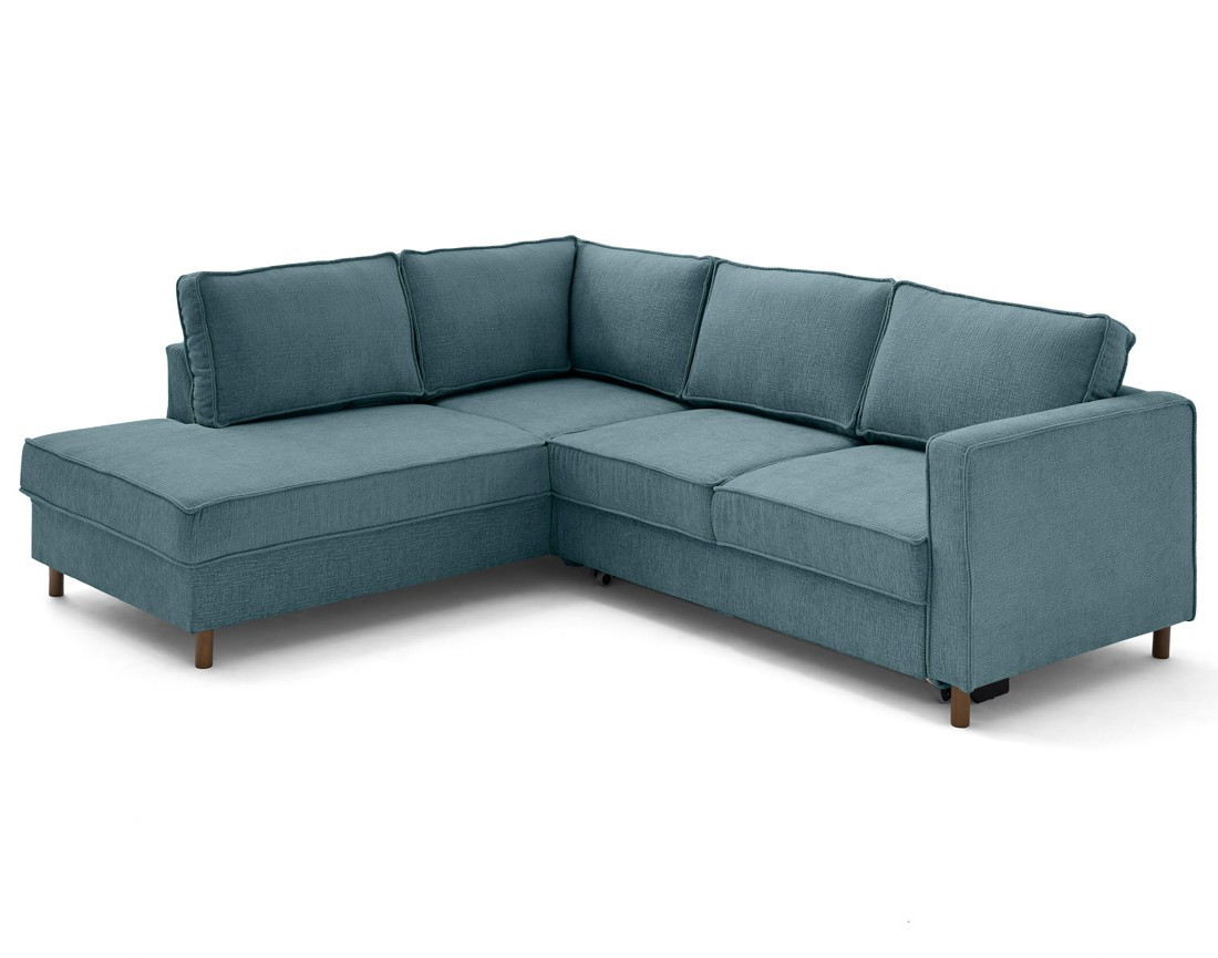 Canapé d'angle gauche 5 places convertible en tissu velours relief Jake