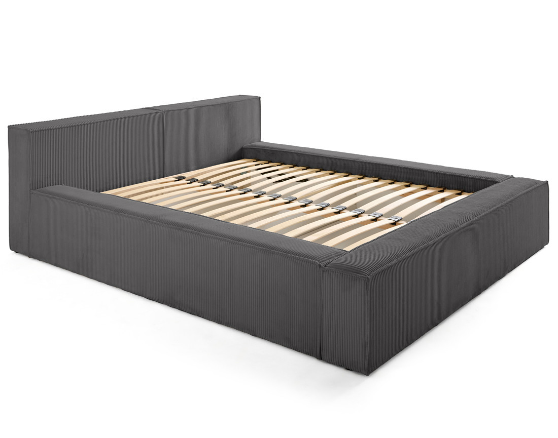 Lit coffre 140x190 cm sommier inclus en velours côtelé Stella