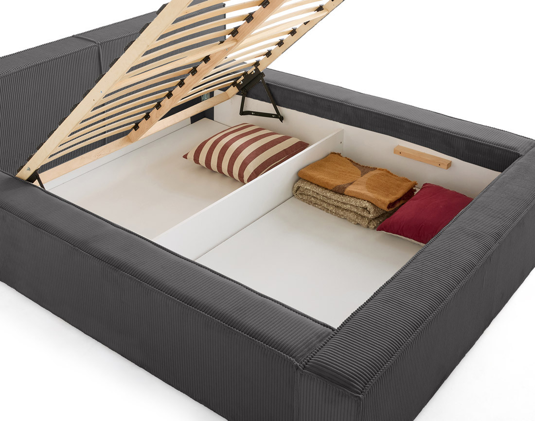 Lit coffre 140x190 cm sommier inclus en velours côtelé Stella