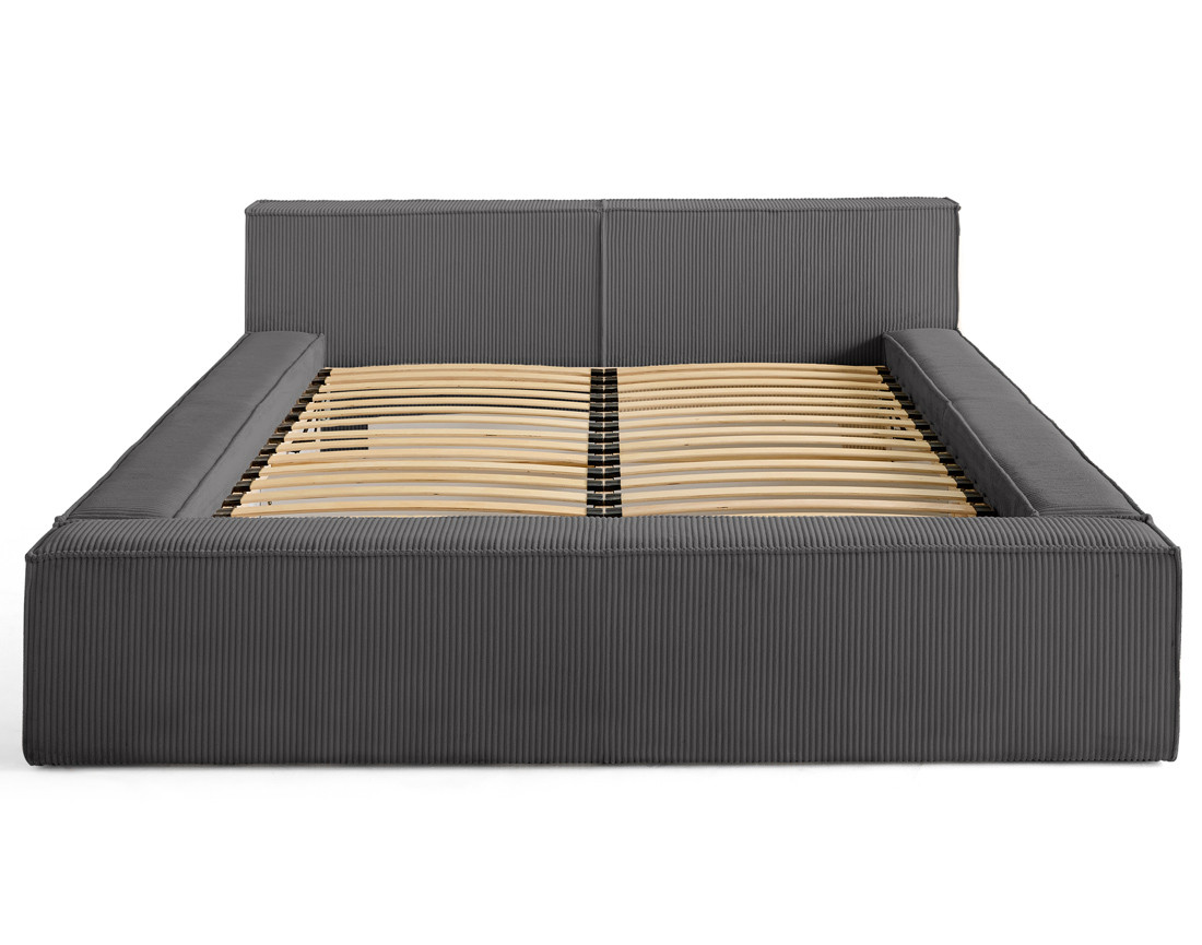 Lit coffre 140x190 cm sommier inclus en velours côtelé Stella