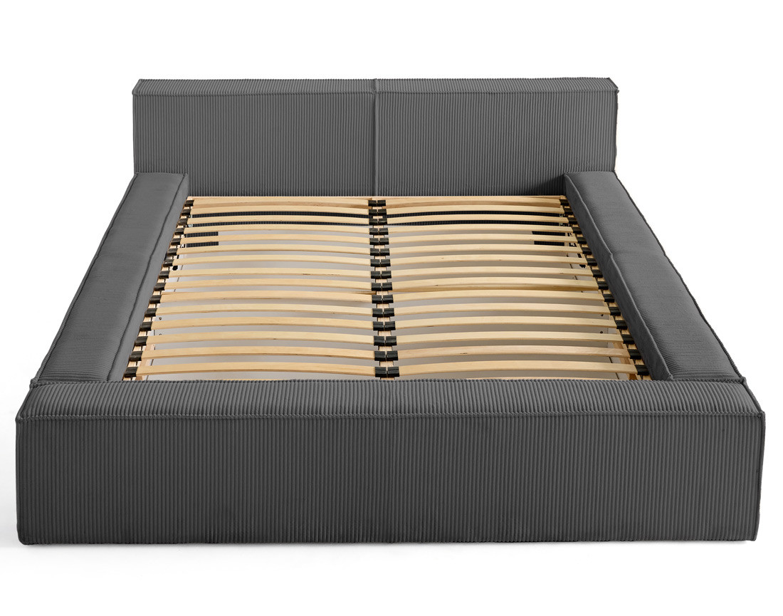 Lit coffre 140x190 cm sommier inclus en velours côtelé Stella