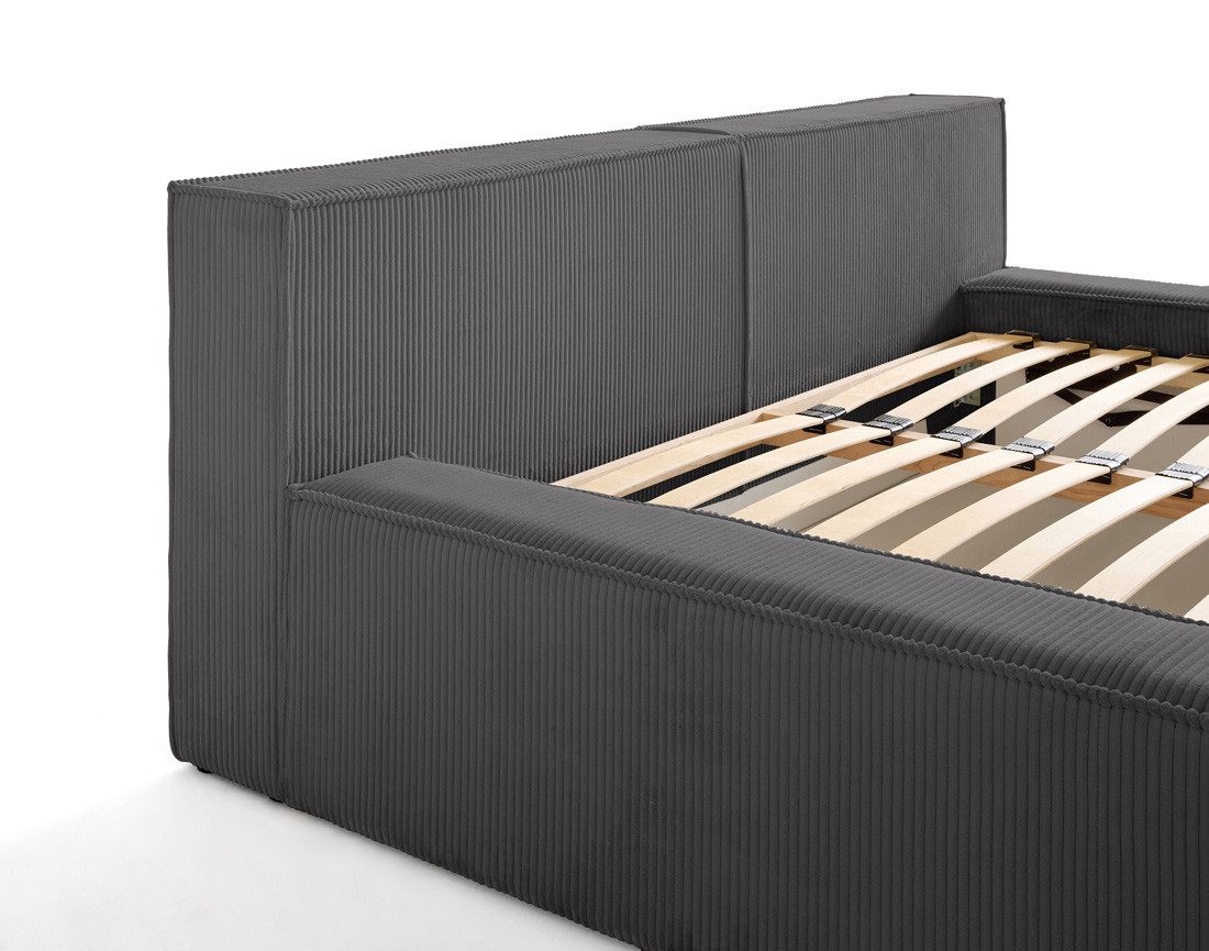 Lit coffre 140x190 cm sommier inclus en velours côtelé Stella