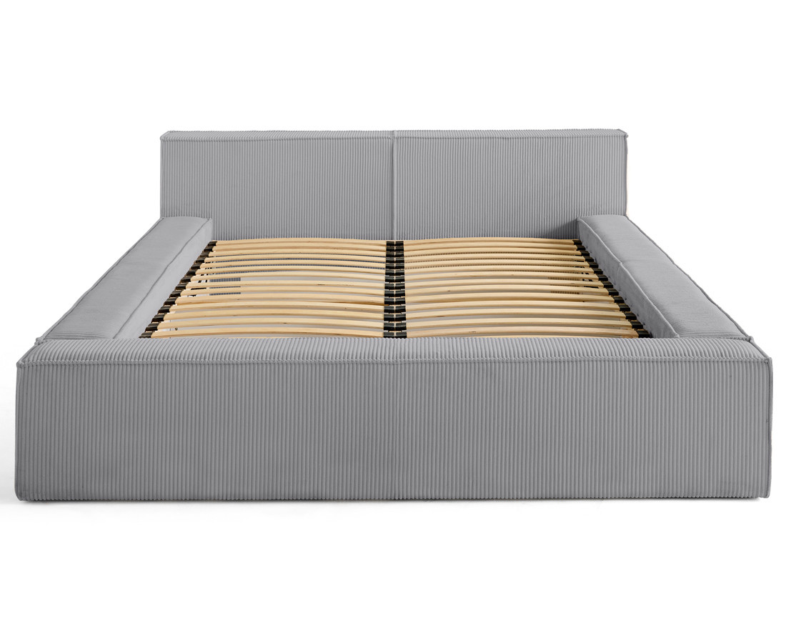 Lit coffre 140x190 cm sommier inclus en velours côtelé Stella