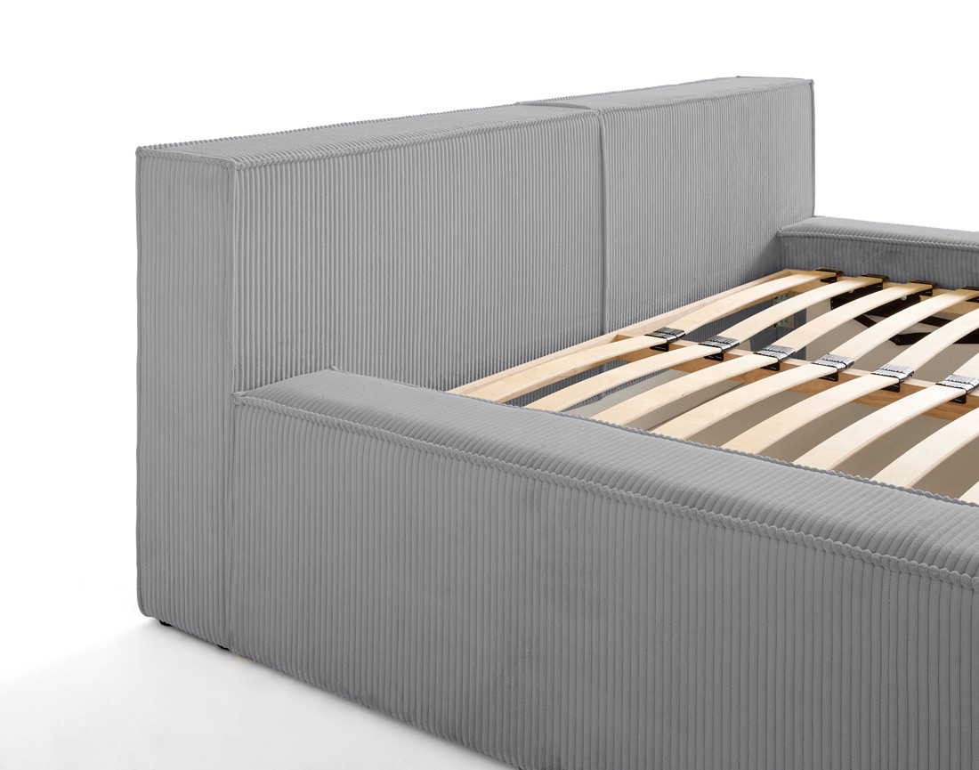 Lit coffre 140x190 cm sommier inclus en velours côtelé Stella