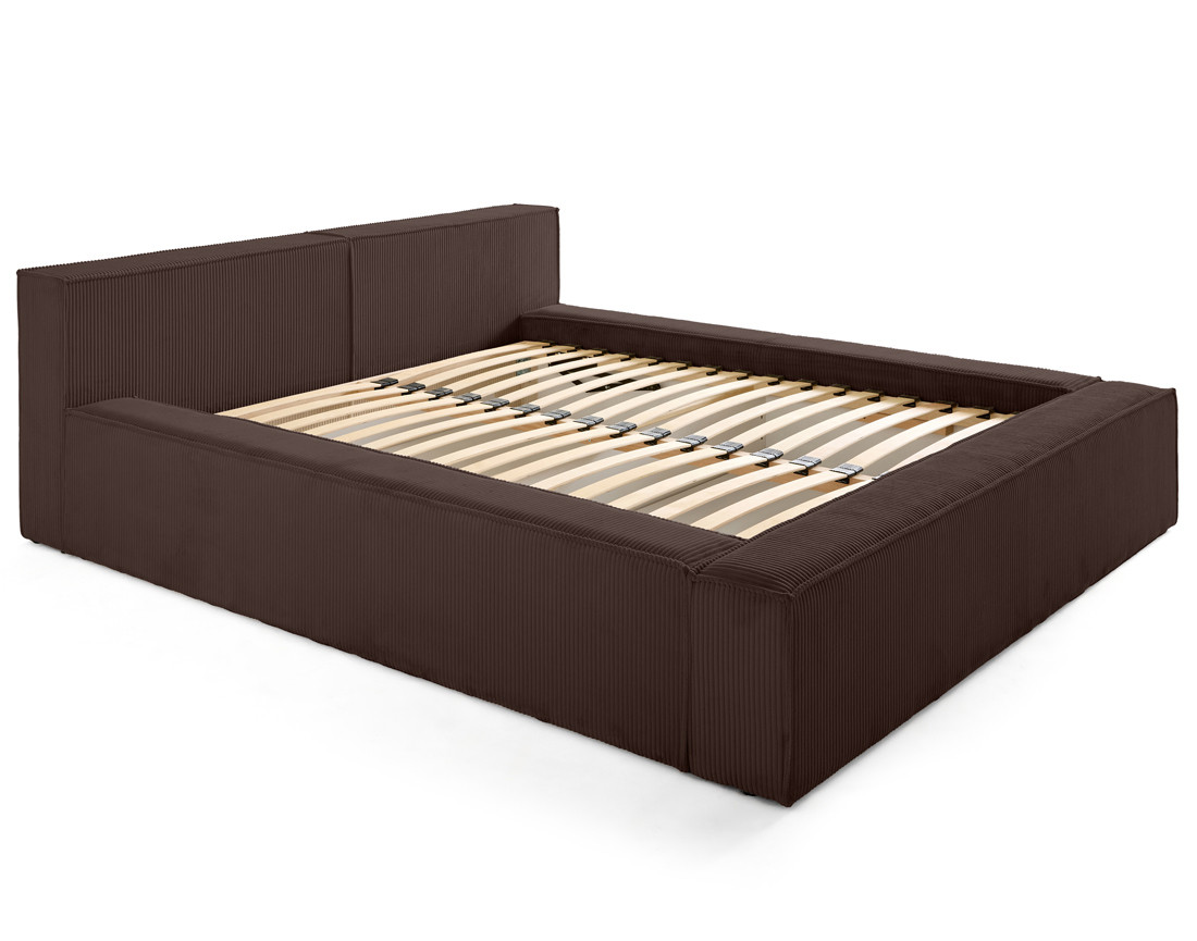 Lit coffre 140x190 cm sommier inclus en velours côtelé Stella