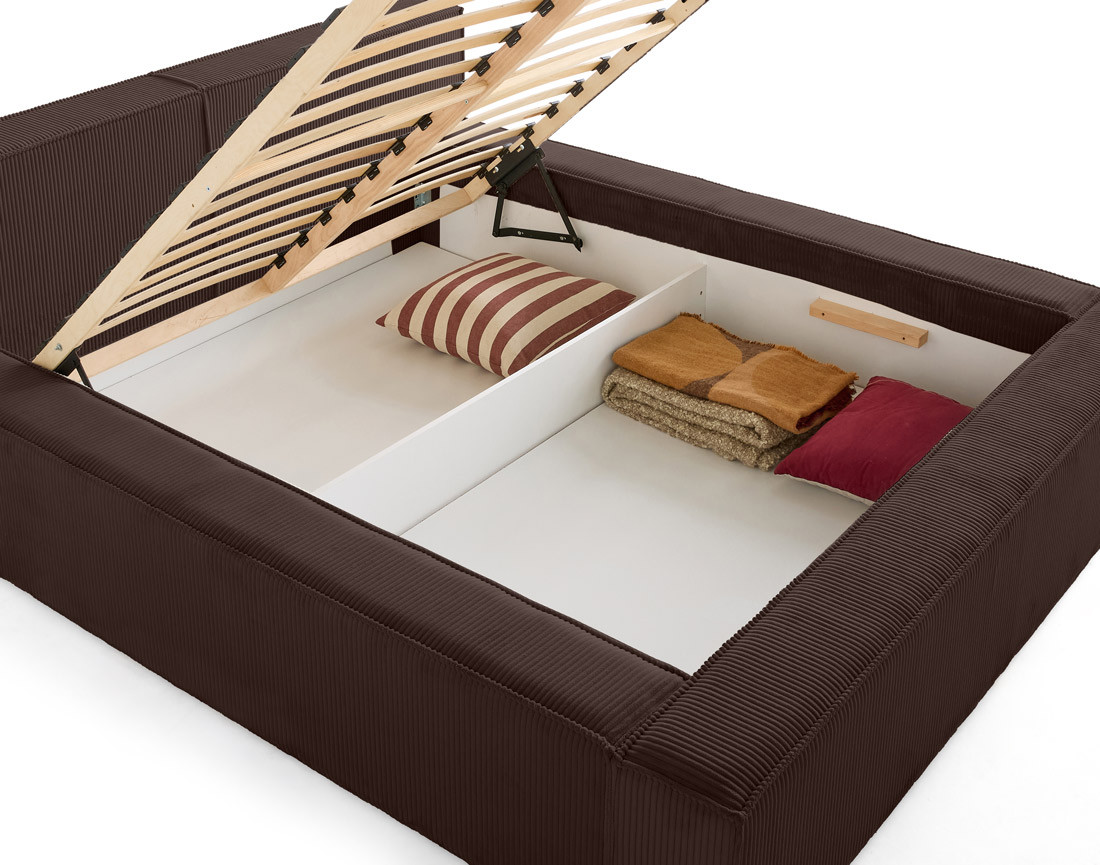 Lit coffre 140x190 cm sommier inclus en velours côtelé Stella