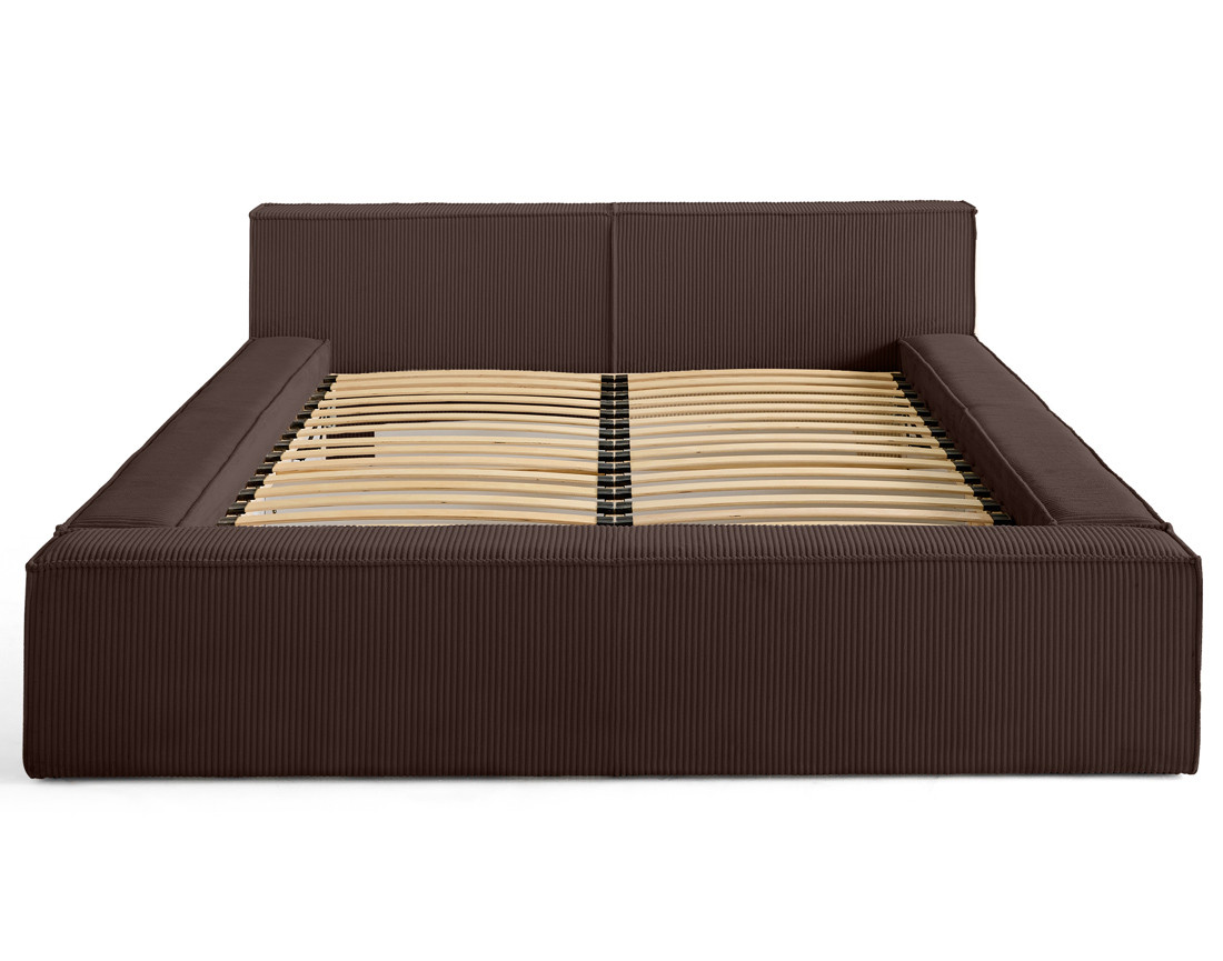 Lit coffre 140x190 cm sommier inclus en velours côtelé Stella