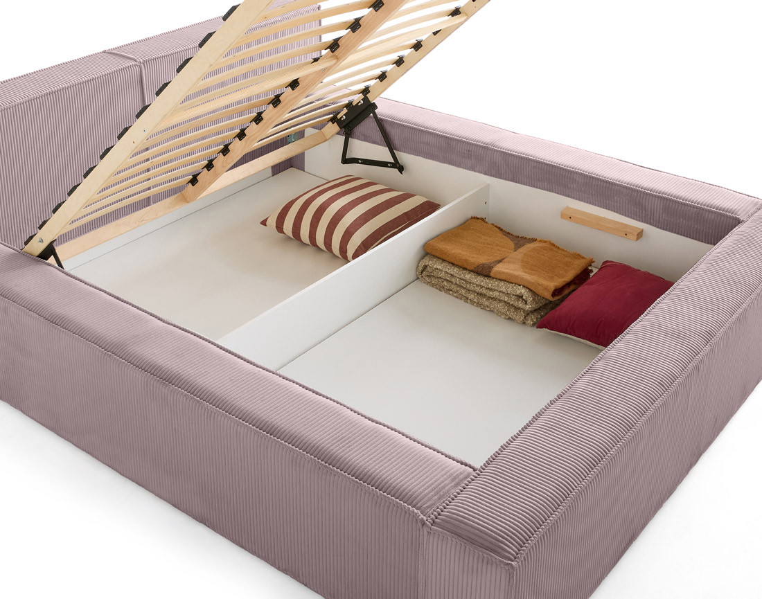 Lit coffre 140x190 cm sommier inclus en velours côtelé Stella