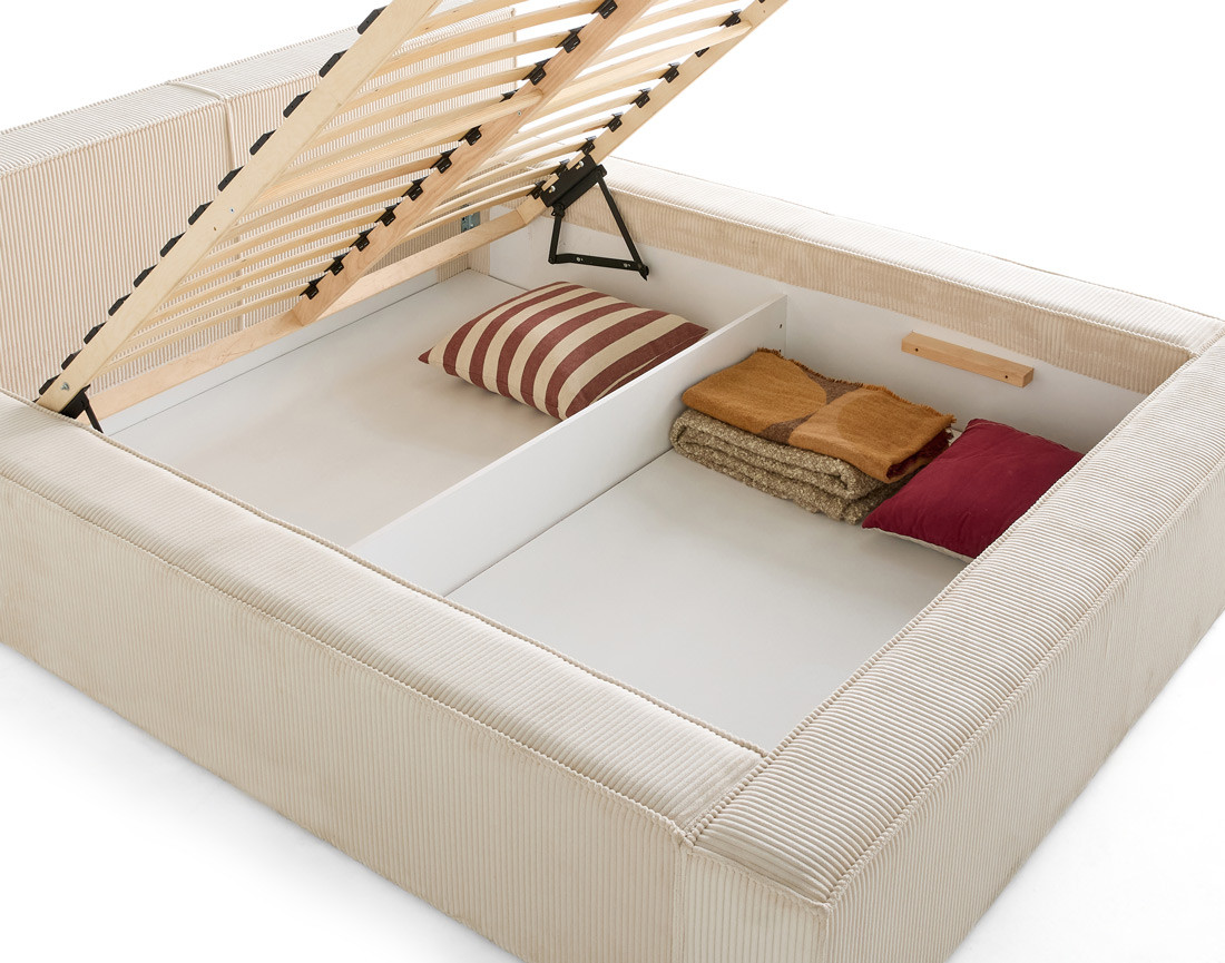 Lit coffre 160x200 cm sommier inclus en velours côtelé Stella