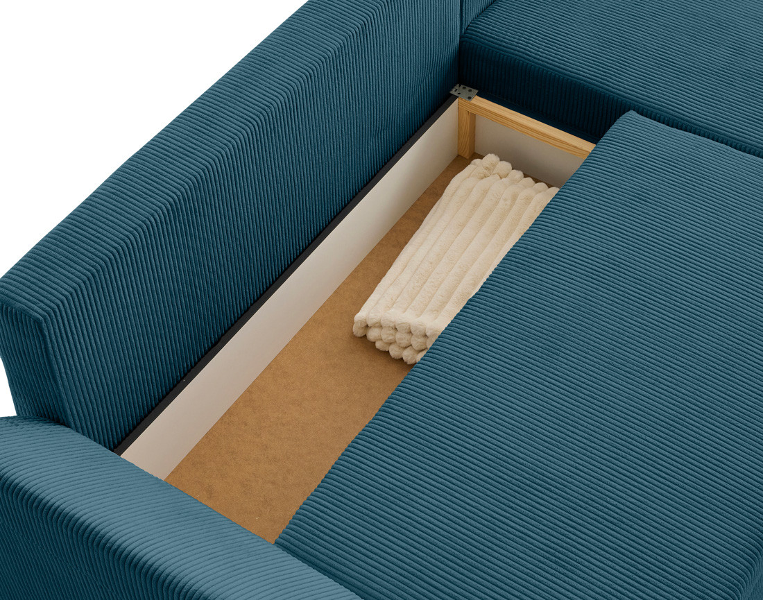 Canapé d'angle réversible 4 places convertible avec coffre en velours côtelé Mike