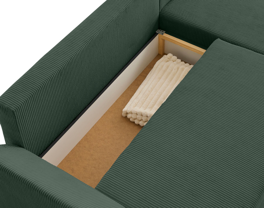 Canapé d'angle réversible 4 places convertible avec coffre en velours côtelé Mike