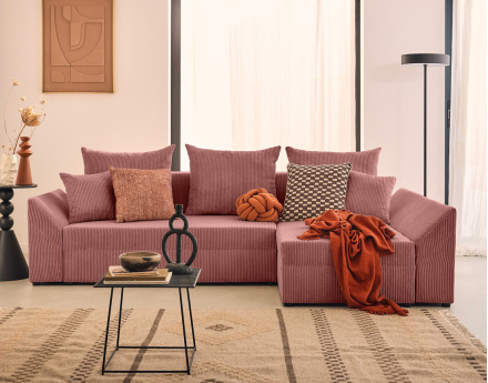 Canapé d'angle réversible 4 places convertible avec coffre en velours côtelé Mike