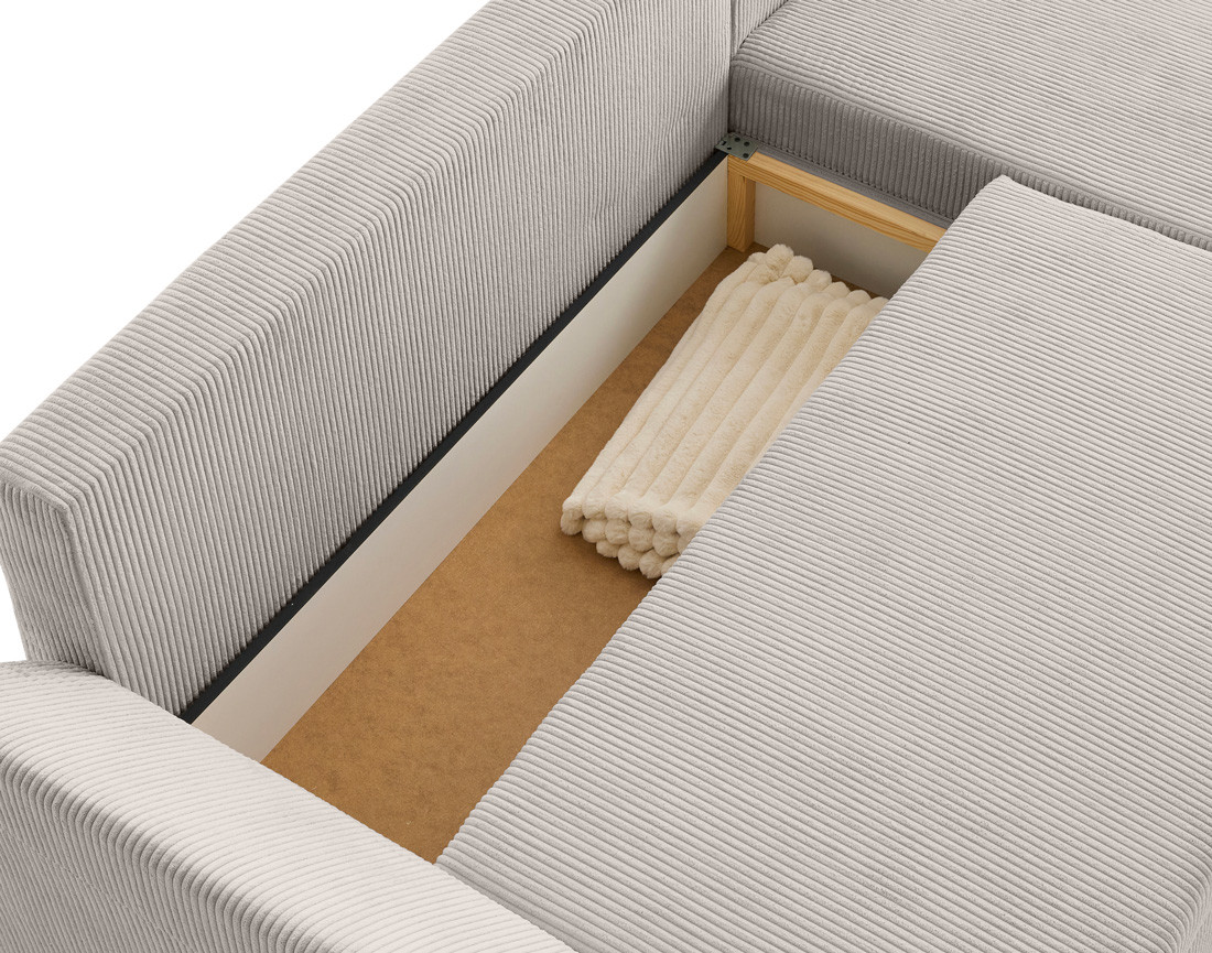 Canapé d'angle réversible 4 places convertible avec coffre en velours côtelé Mike