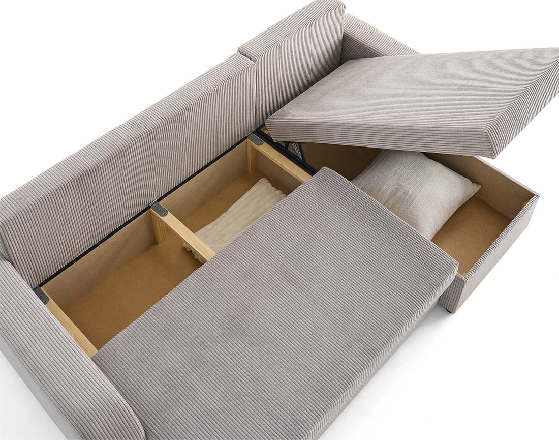 Canapé d'angle réversible convertible avec coffres 4 places en velours côtelé Valos