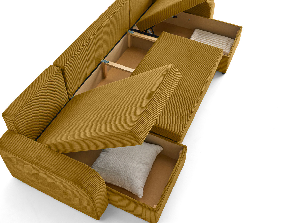 Canapé panoramique en U convertible avec coffres 7 places en velours côtelé Valos