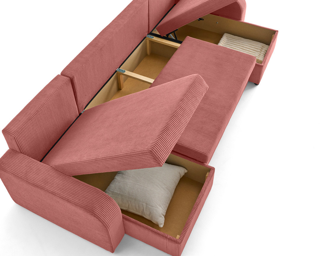 Canapé panoramique en U convertible avec coffres 7 places en velours côtelé Valos