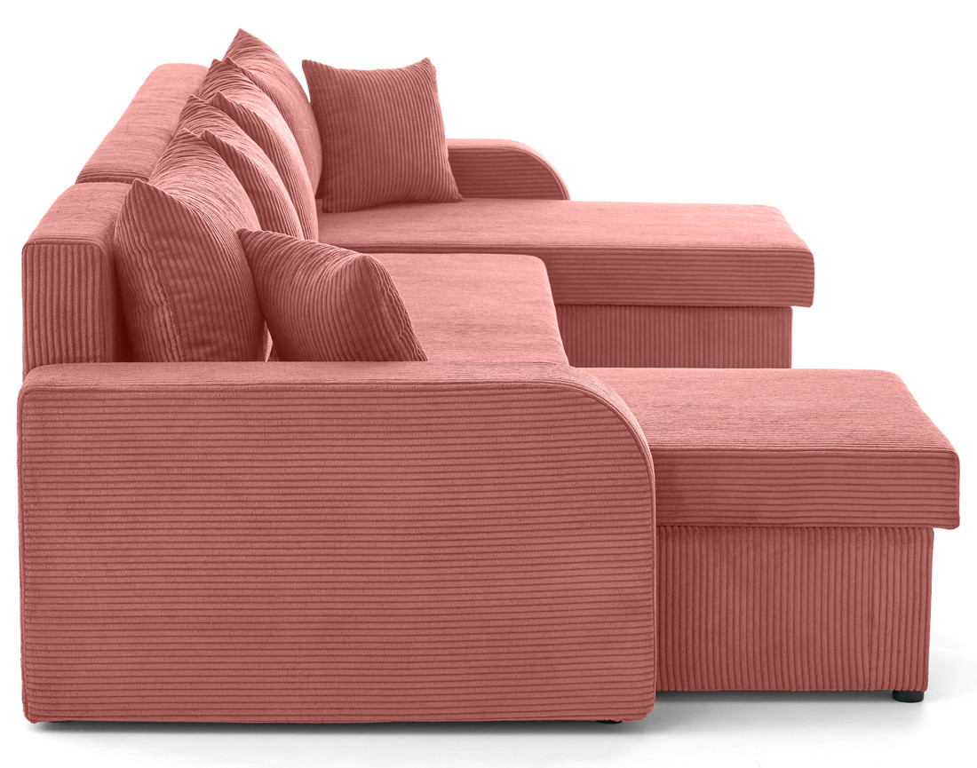Canapé panoramique en U convertible avec coffres 7 places en velours côtelé Valos