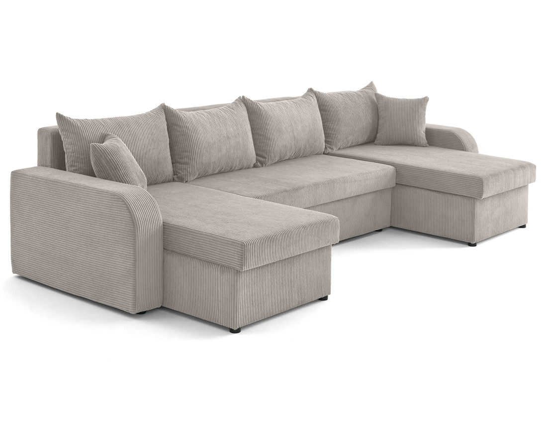 Canapé panoramique en U convertible avec coffres 7 places en velours côtelé Valos