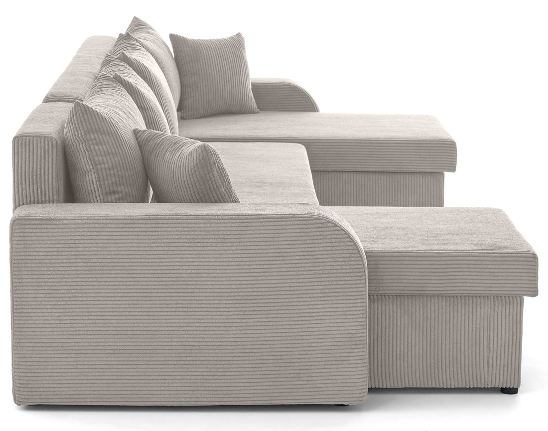 Canapé panoramique en U convertible avec coffres 7 places en velours côtelé Valos