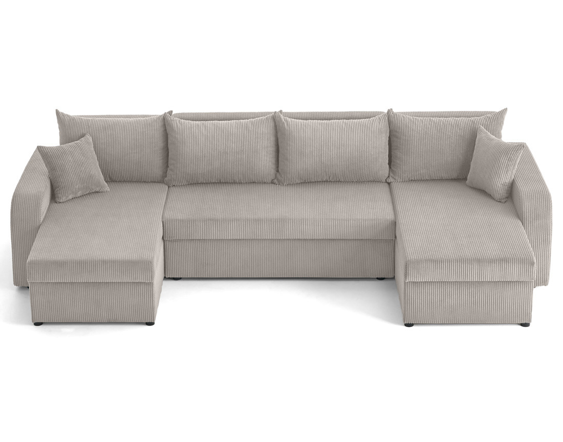 Canapé panoramique en U convertible avec coffres 7 places en velours côtelé Valos