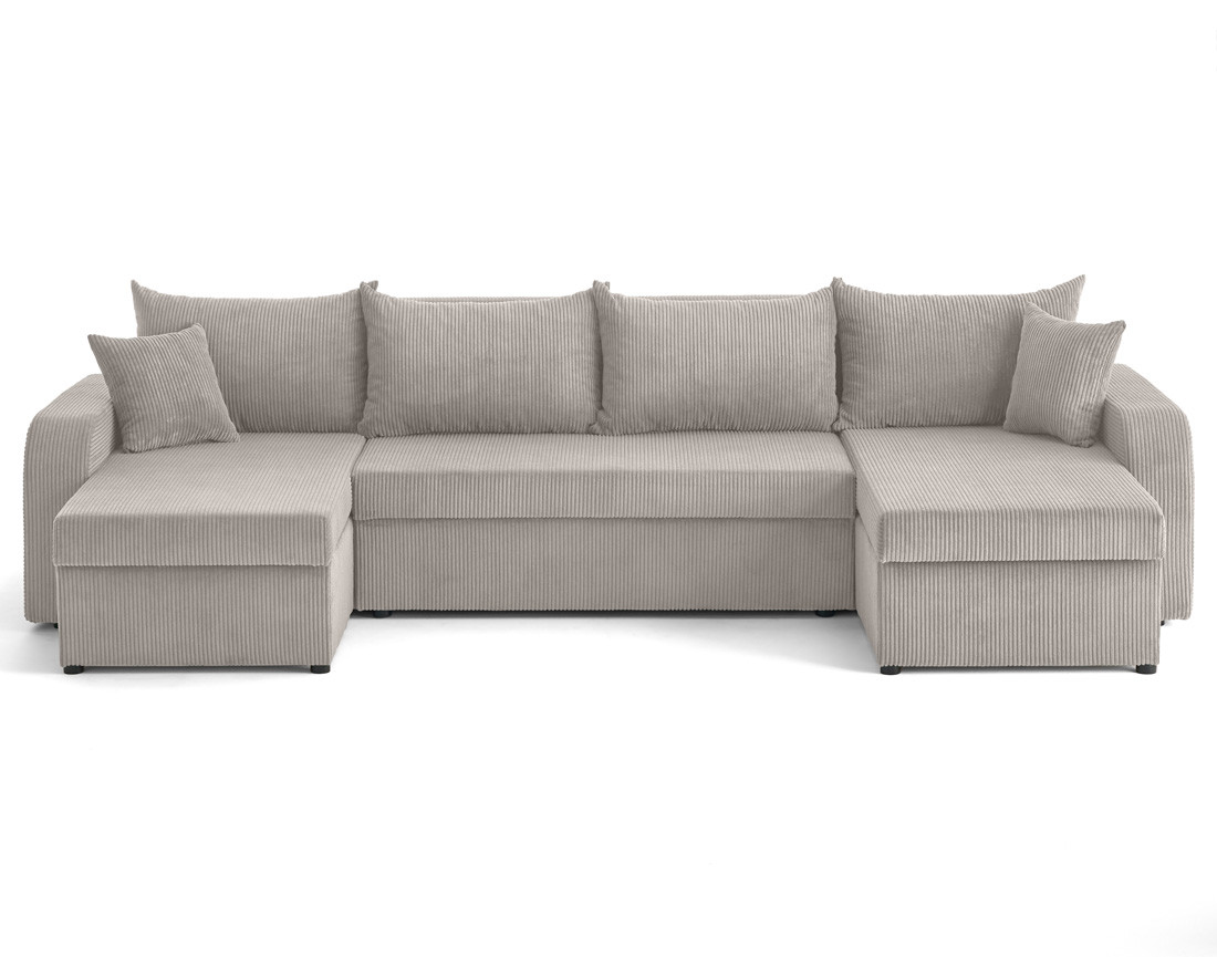 Canapé panoramique en U convertible avec coffres 7 places en velours côtelé Valos