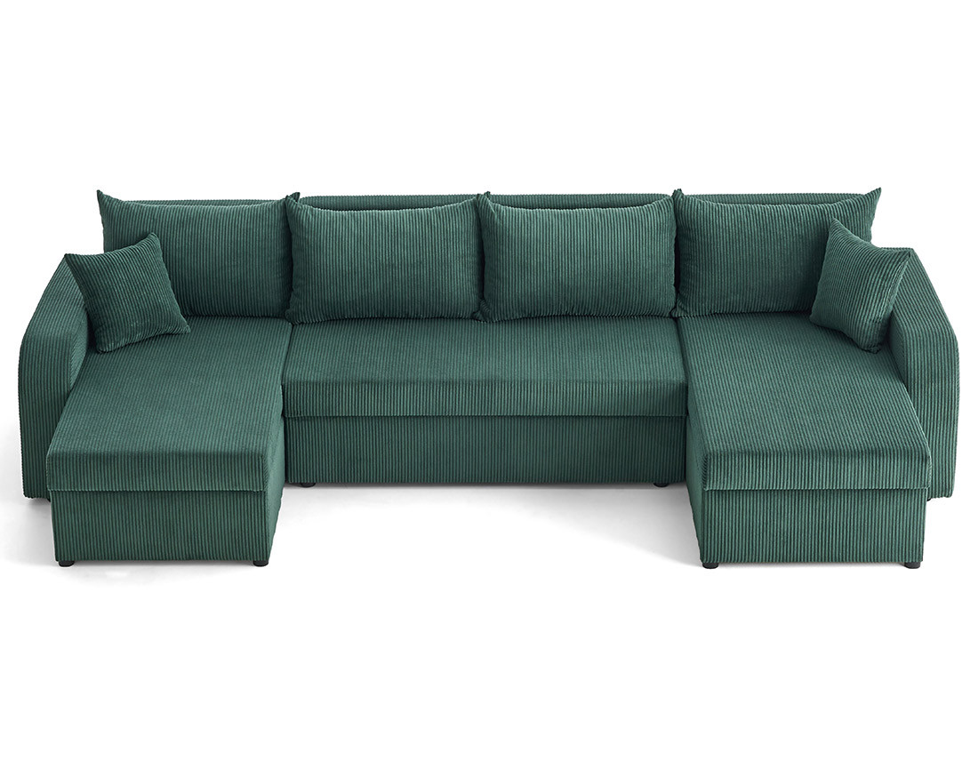 Canapé panoramique en U convertible avec coffres 7 places en velours côtelé Valos