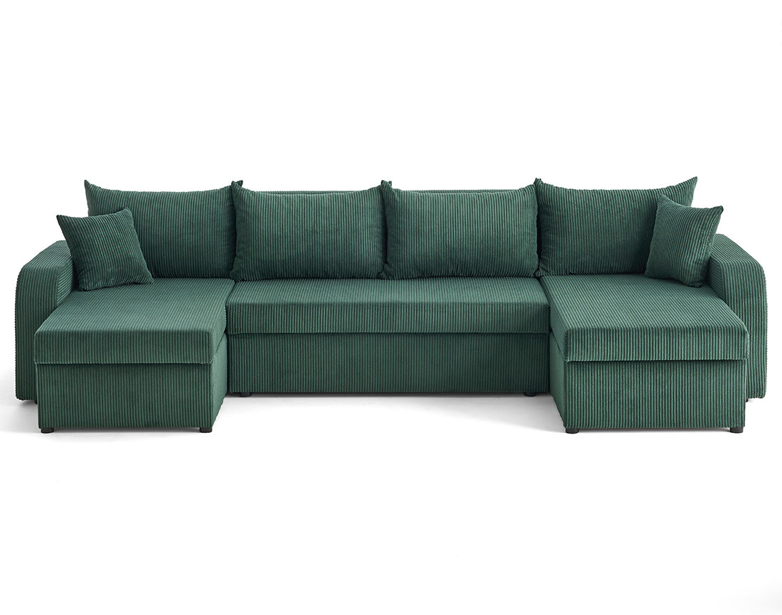 Canapé panoramique en U convertible avec coffres 7 places en velours côtelé Valos