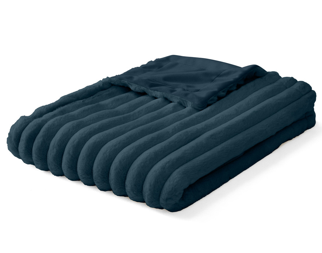 Plaid 100x140 cm en fausse fourrure côtelé et velours Arezzo