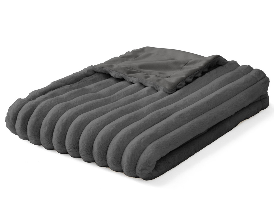 Plaid 100x140 cm en fausse fourrure côtelé et velours Arezzo