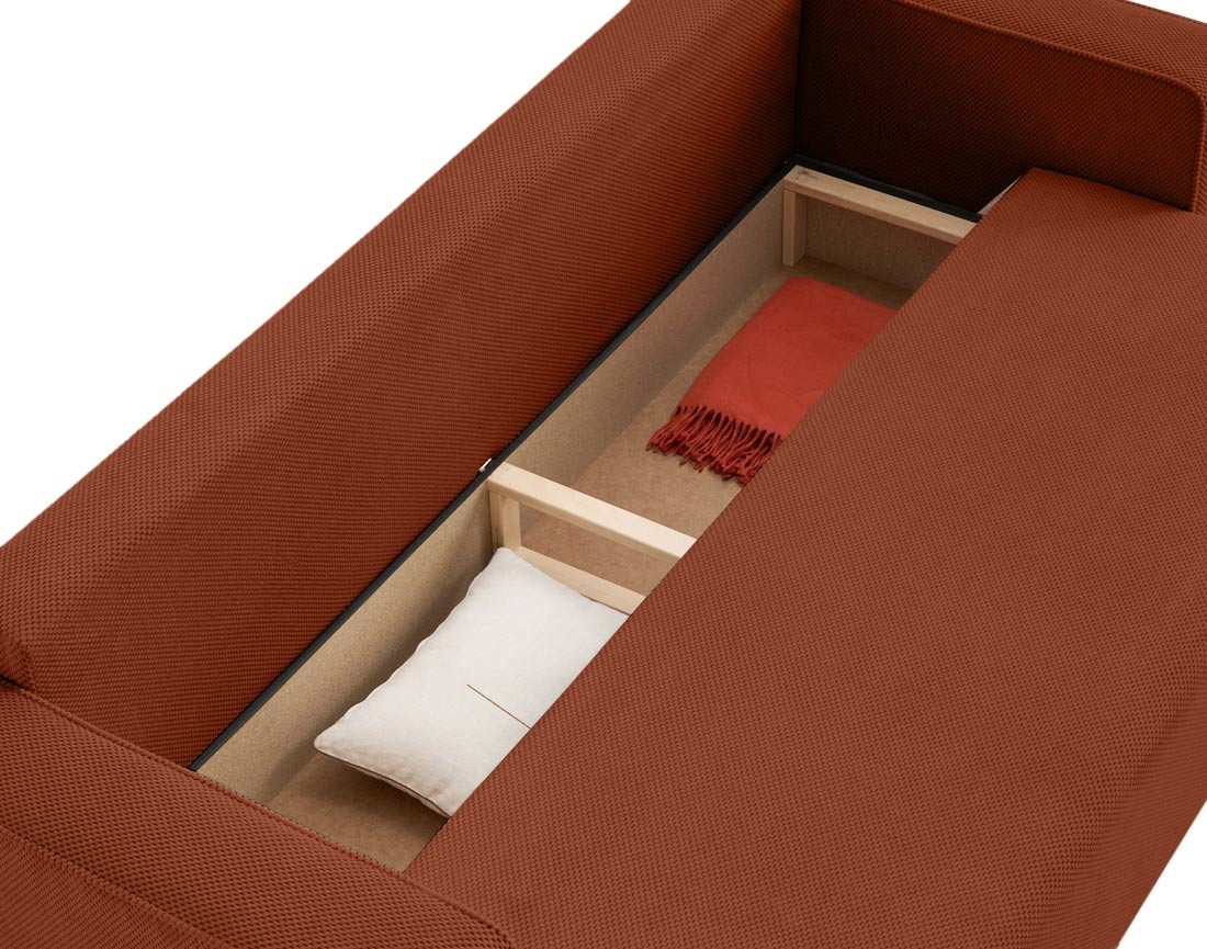 Canapé droit 3 places convertible avec coffre en velours texturé Topaze