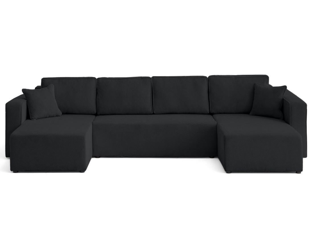 Canapé panoramique en U 7 places convertible avec coffre en velours texturé Topaze