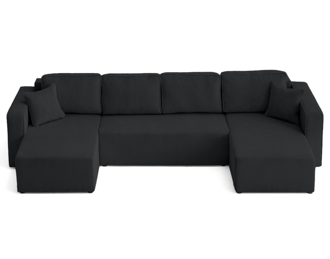 Canapé panoramique en U 7 places convertible avec coffre en velours texturé Topaze