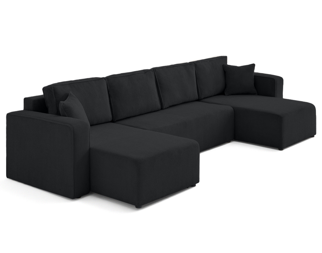 Canapé panoramique en U 7 places convertible avec coffre en velours texturé Topaze