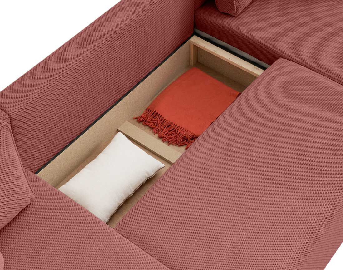 Canapé panoramique en U 7 places convertible avec coffre en velours texturé Topaze