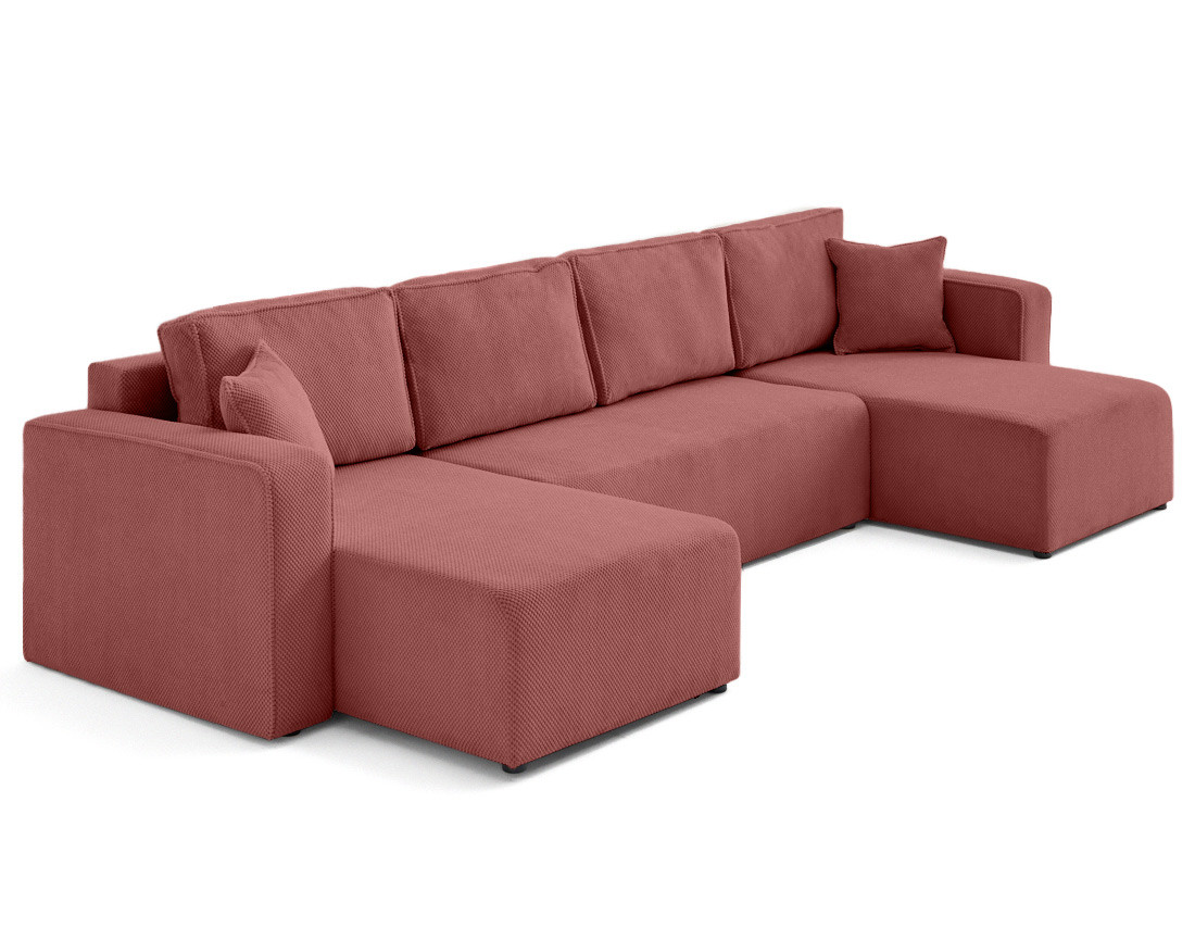 Canapé panoramique en U 7 places convertible avec coffre en velours texturé Topaze