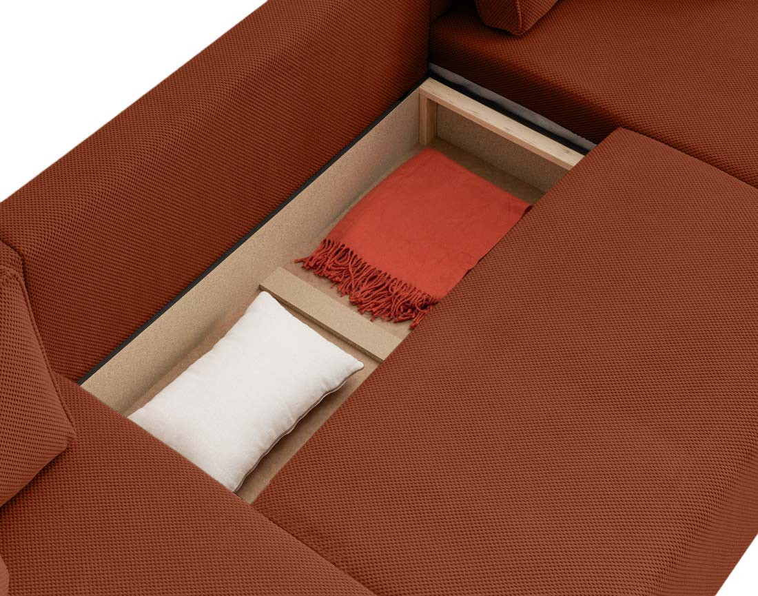 Canapé panoramique en U 7 places convertible avec coffre en velours texturé Topaze