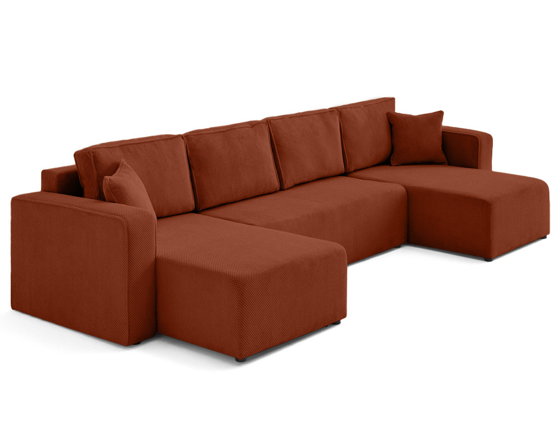 Canapé panoramique en U 7 places convertible avec coffre en velours texturé Topaze