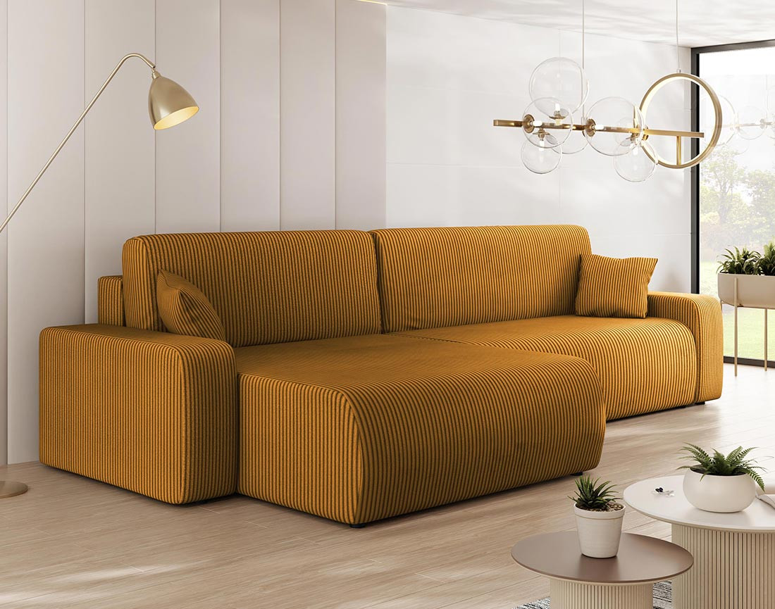 Canapé d'angle réversible 5 places convertible avec coffre en velours côtelé Artemisa